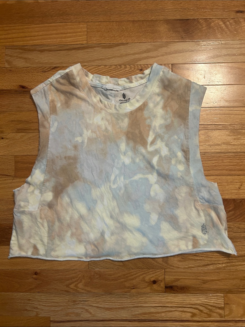 Free People Tie-Dye Cropped Muscle Tank in Pastel Blue & Tan